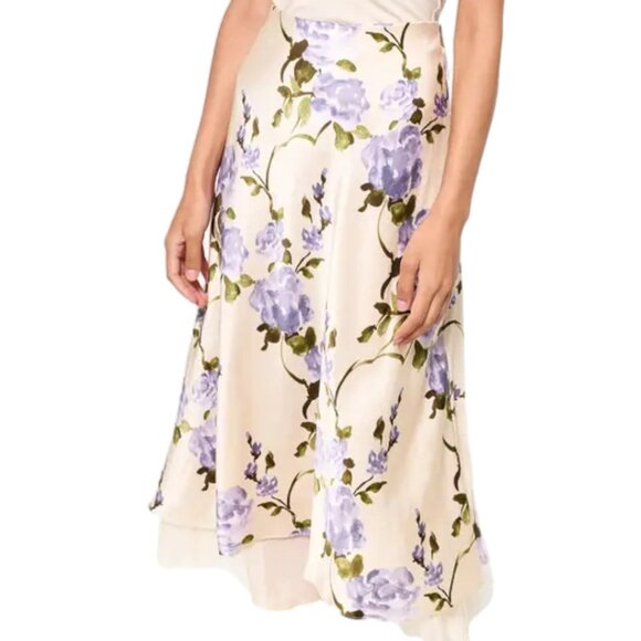 Cami NYC Genoa Silk Midi Skirt XS – Moonflower Watercolor Print NWT - Picture 2 of 14